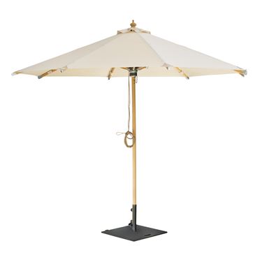 Frilagt produktbillede af Owl træparasol i farven beige